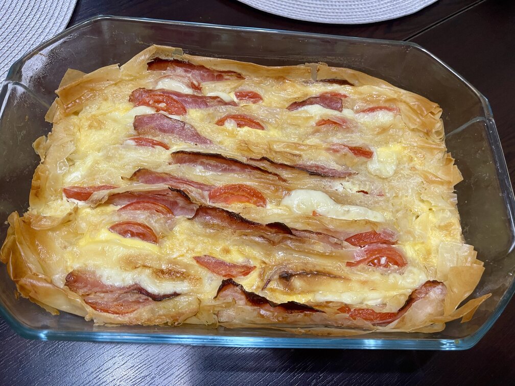 Golden Filo Pie with Ham and Cheese