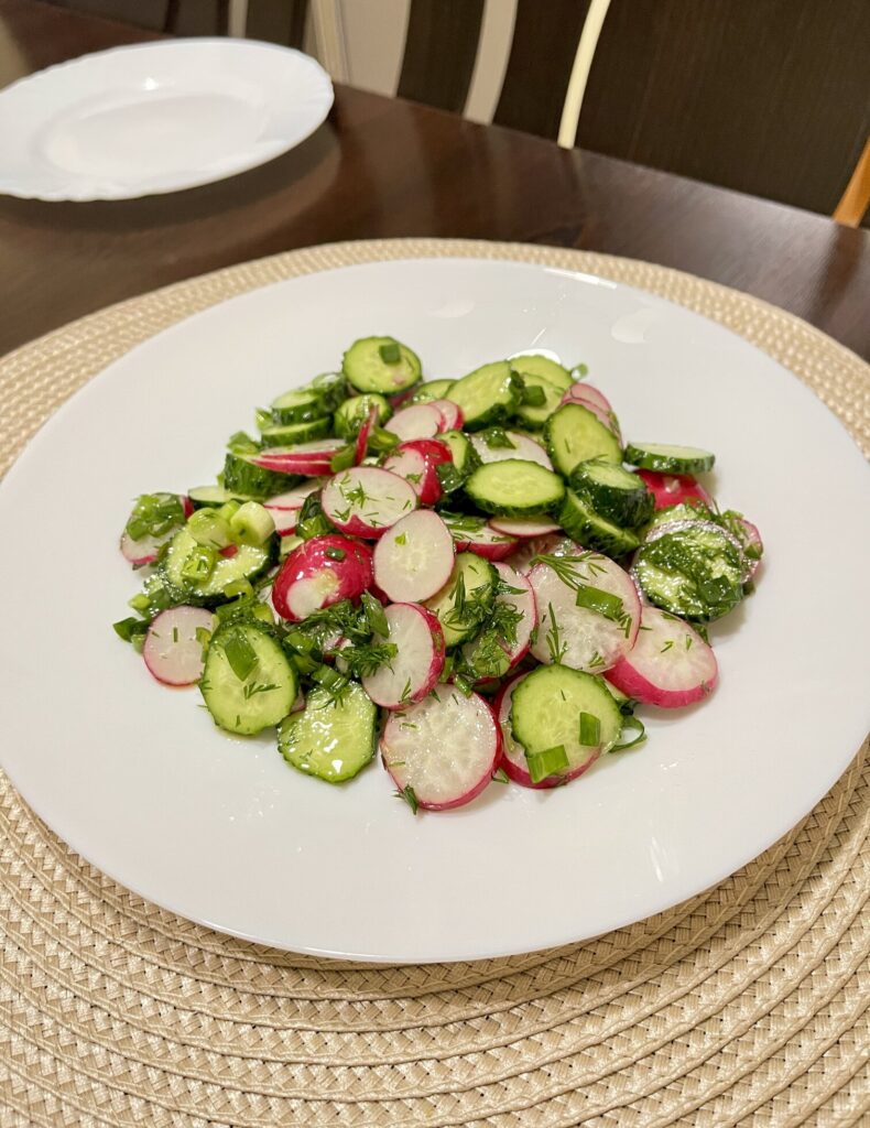 Healthy Spring Salad with Cucumbers and Radishes