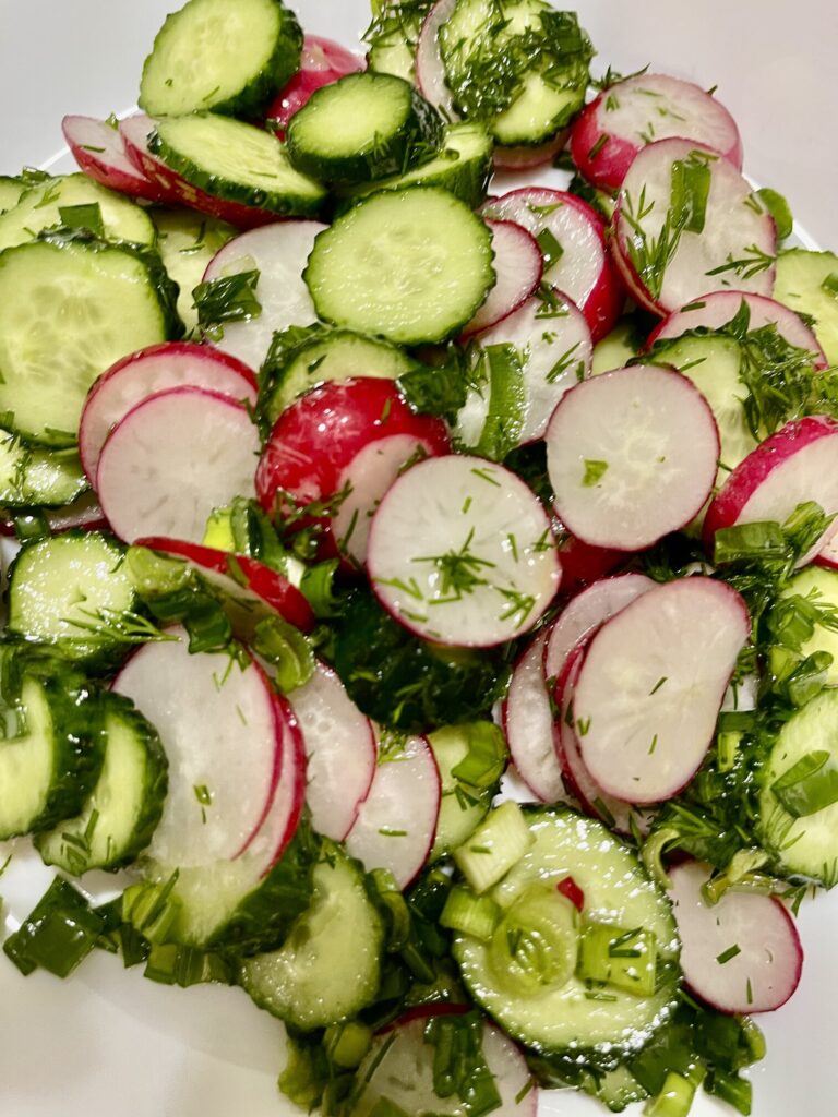 Healthy Spring Salad with Cucumbers and Radishes