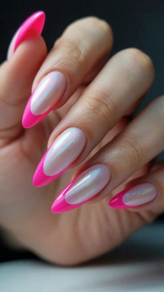 35 Bright Stiletto French Tip Nails