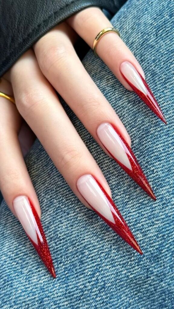 35 Bright Stiletto French Tip Nails