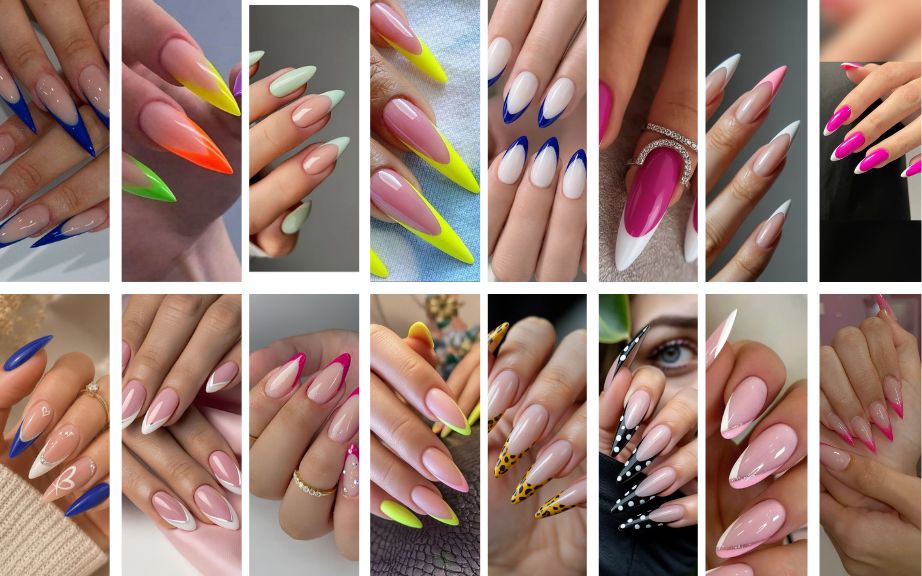 35 Bright Stiletto French Tip Nails